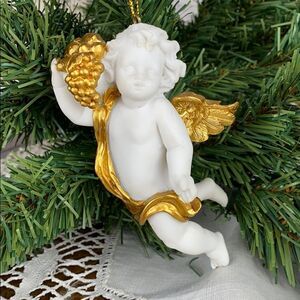 Vintage Christmas Ornament White and Gold Angel